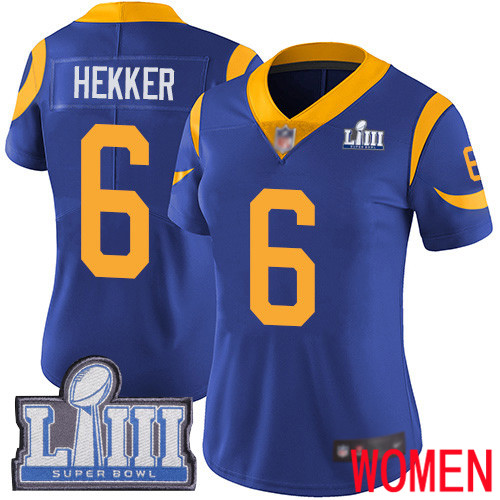 Los Angeles Rams Limited Royal Blue Women Johnny Hekker Alternate Jersey NFL Football #6 Super Bowl LIII Bound Vapor Untouchable->youth nfl jersey->Youth Jersey